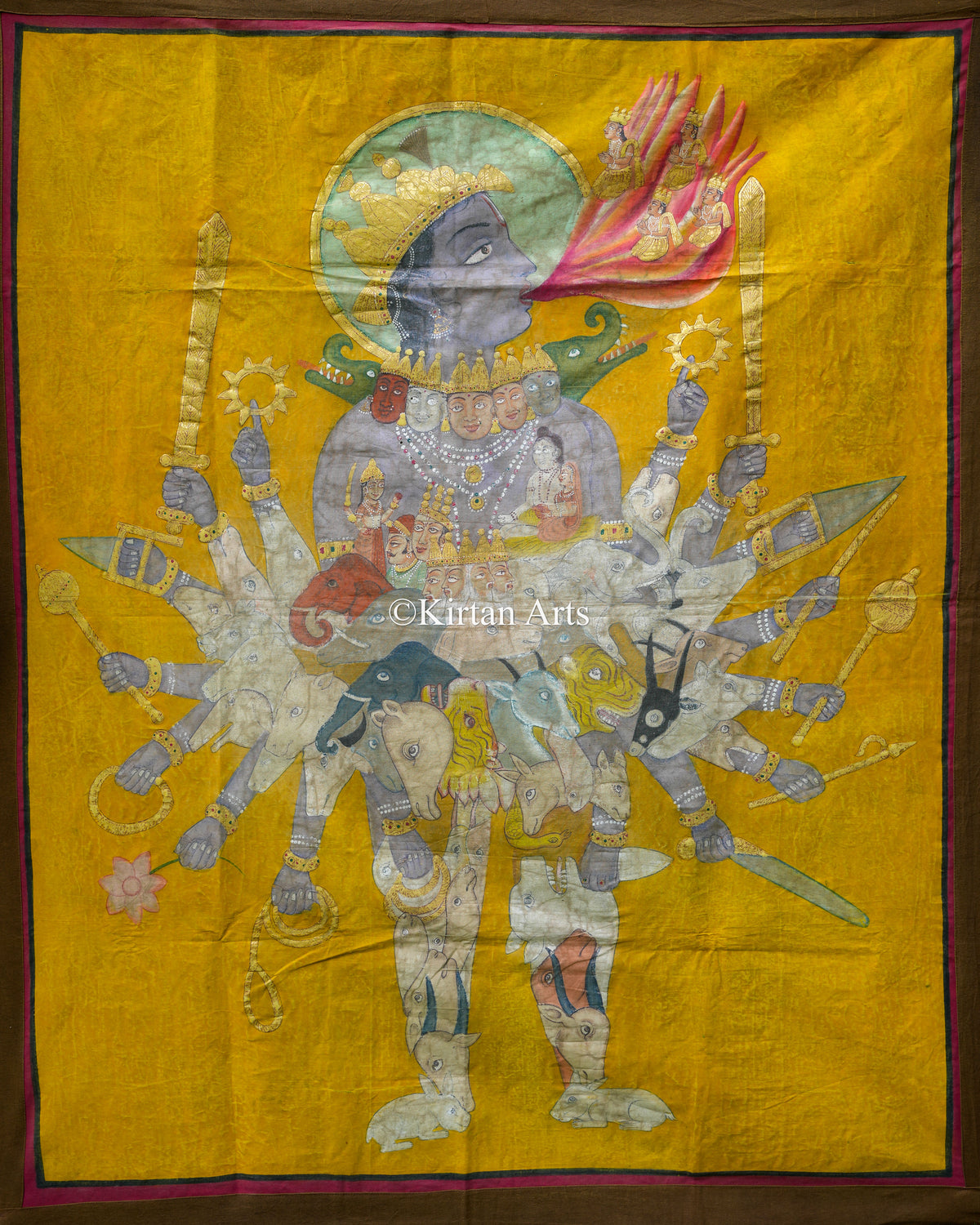 4ft x 3.5ft Krishna Vishwaroopam – Traditional Hand-Painted Cosmic Narrative Art