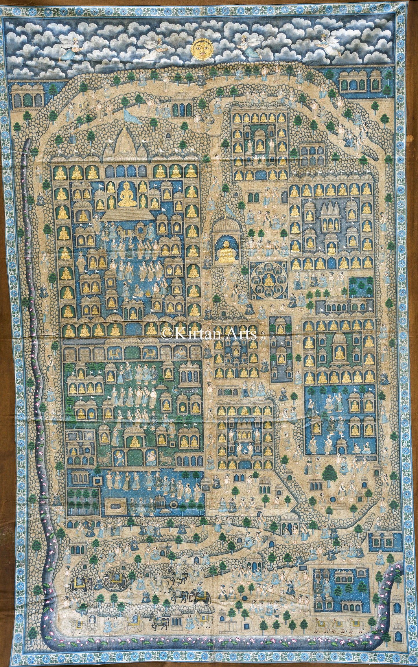 Grand 6.5ft x 4ft Palitana Pat – Traditional Hand-Painted Jain Pilgrimage Map
