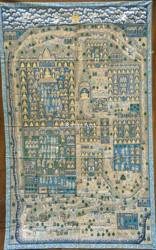 Grand 6.5ft x 4ft Palitana Pat – Traditional Hand-Painted Jain Pilgrimage Map