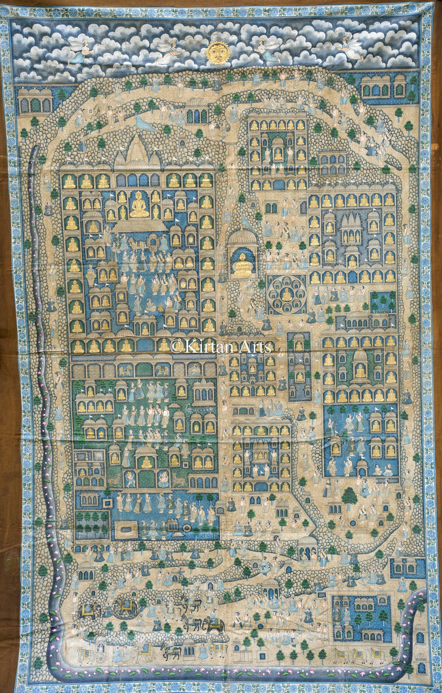 Grand 6.5ft x 4ft Palitana Pat – Traditional Hand-Painted Jain Pilgrimage Map