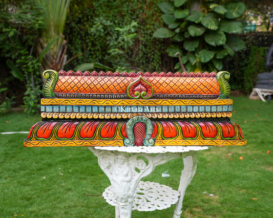 Hand-Carved Wood Temple Gopuram Shikhara Panel – 36-Inch Traditional South Indian Architectural Wall Pediment