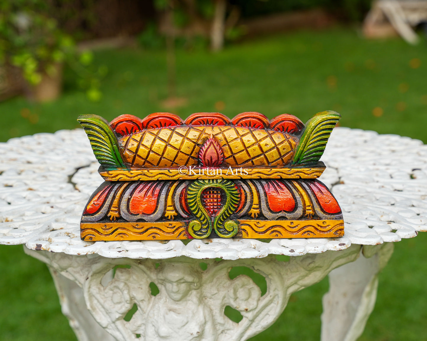 Hand-Carved Solid Wood Gopuram Wall Art – 12-Inch Traditional South Indian Temple Ridge Polychrome Plaque