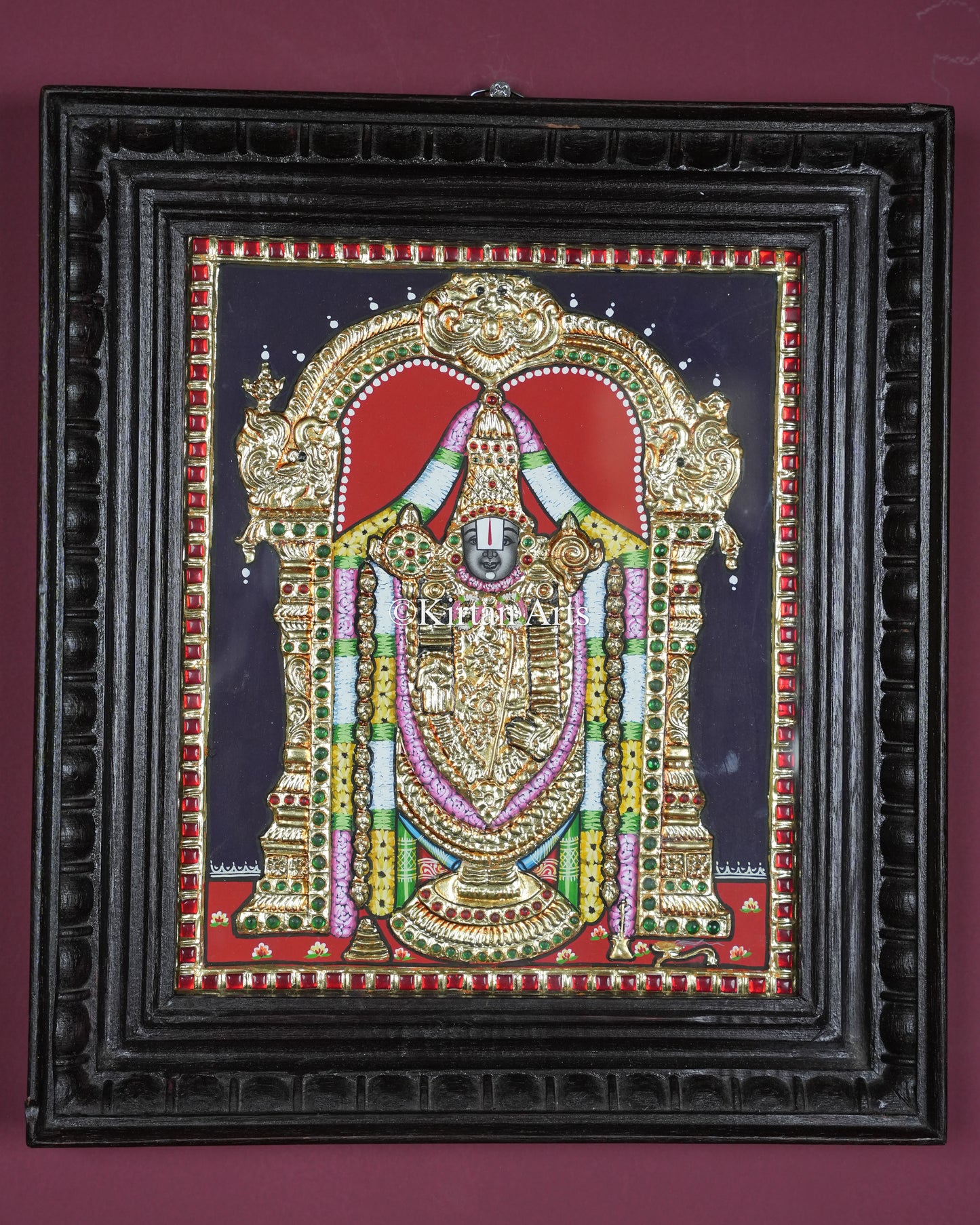 Divine Lord Venkateswara Balaji Tanjore Painting – 12x10 Inch Traditional Gold Foil Wall Art (15x13 Inches with Frame)