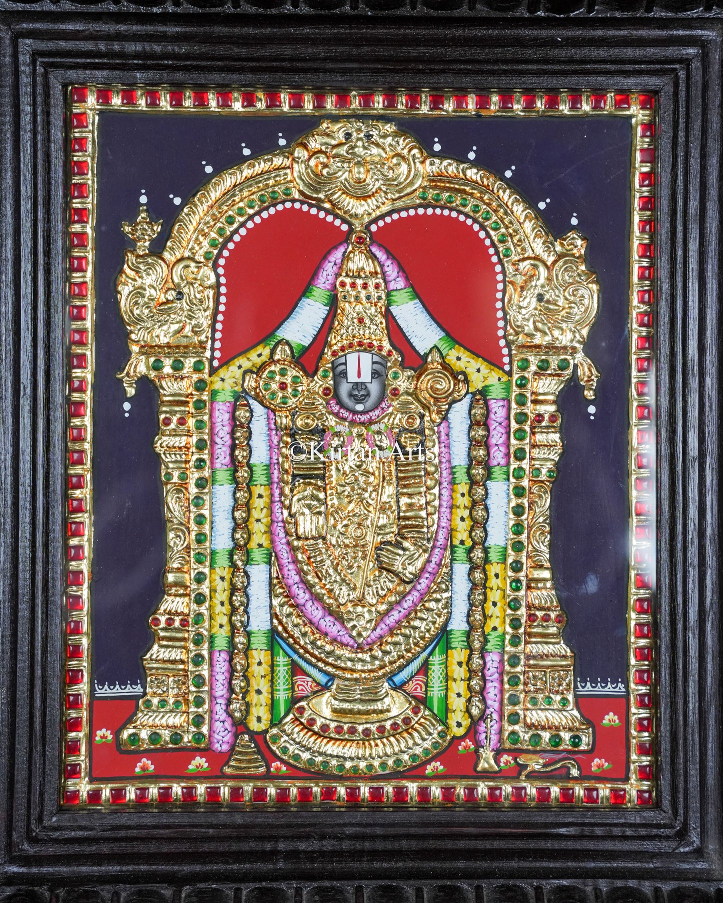 Divine Lord Venkateswara Balaji Tanjore Painting – 12x10 Inch Traditional Gold Foil Wall Art (15x13 Inches with Frame)