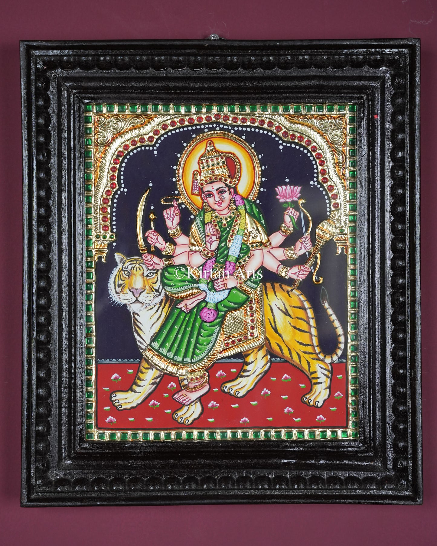 Divine Goddess Durga Tanjore Painting – 12x10 Inch Traditional Gold Foil Wall Art (15x13 Inches with Frame)