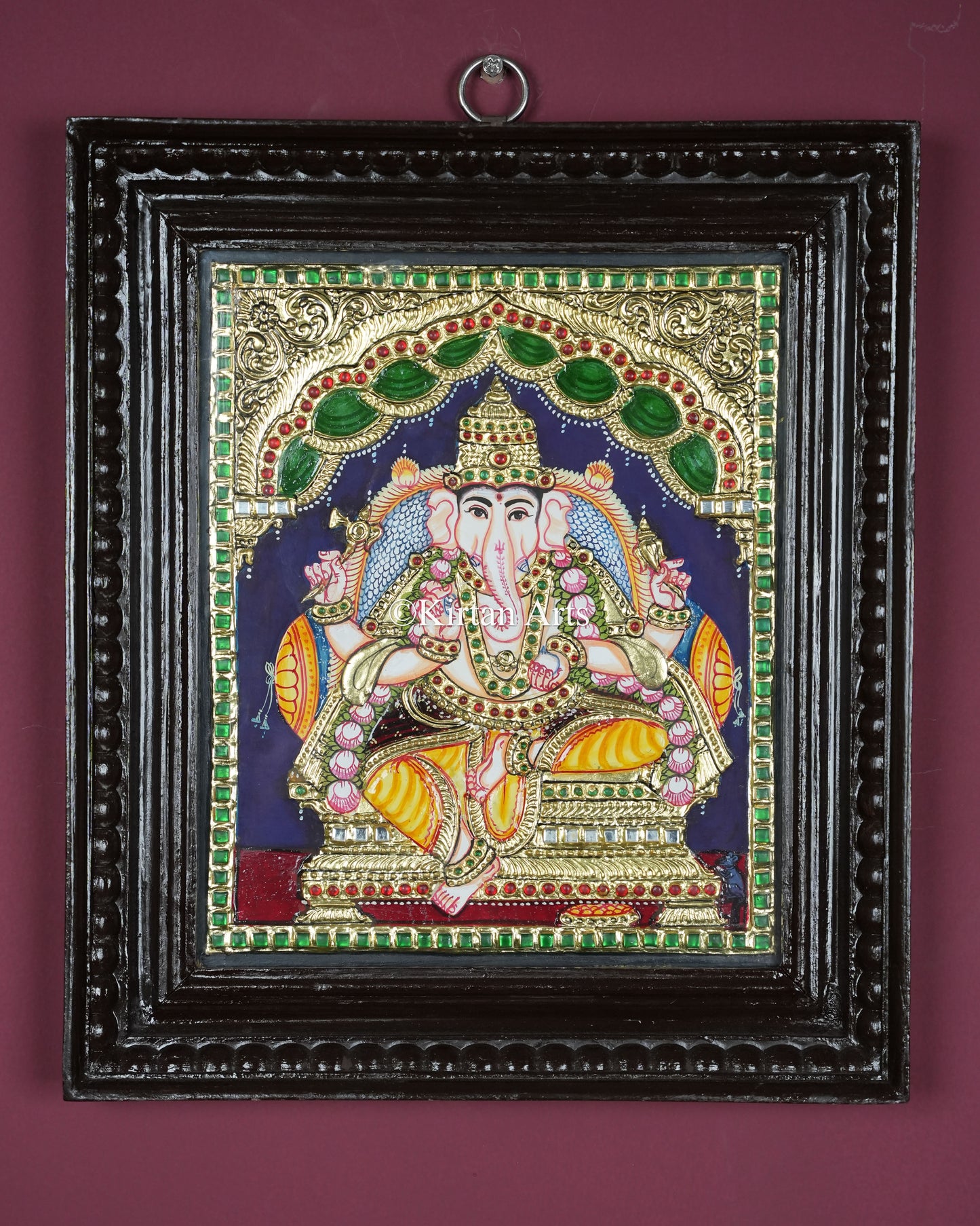 Divine Ganesha Tanjore Painting – 12x10 Inch Traditional Gold Foil Wall Art (15x13 Inches with Frame)