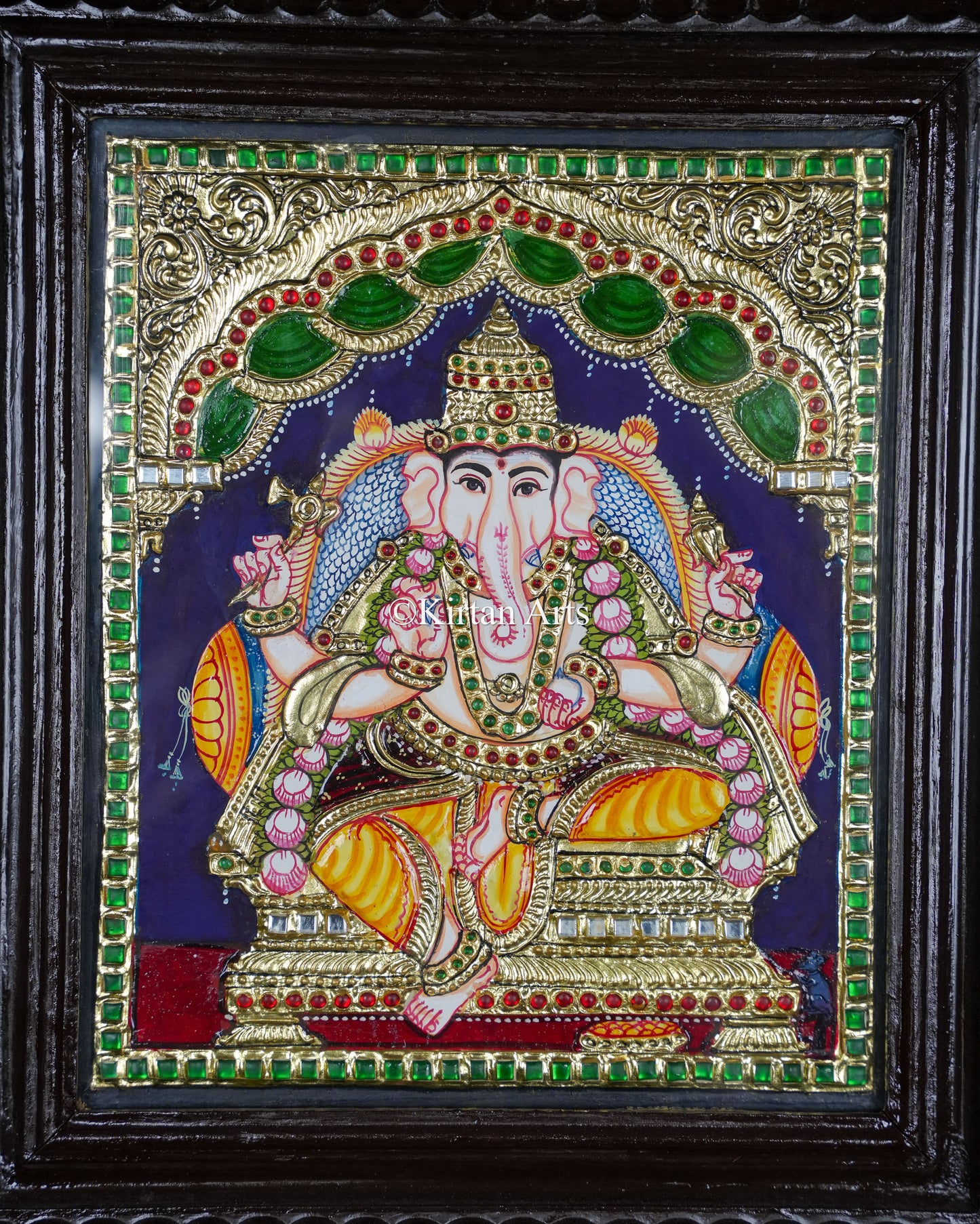 Divine Ganesha Tanjore Painting – 12x10 Inch Traditional Gold Foil Wall Art (15x13 Inches with Frame)