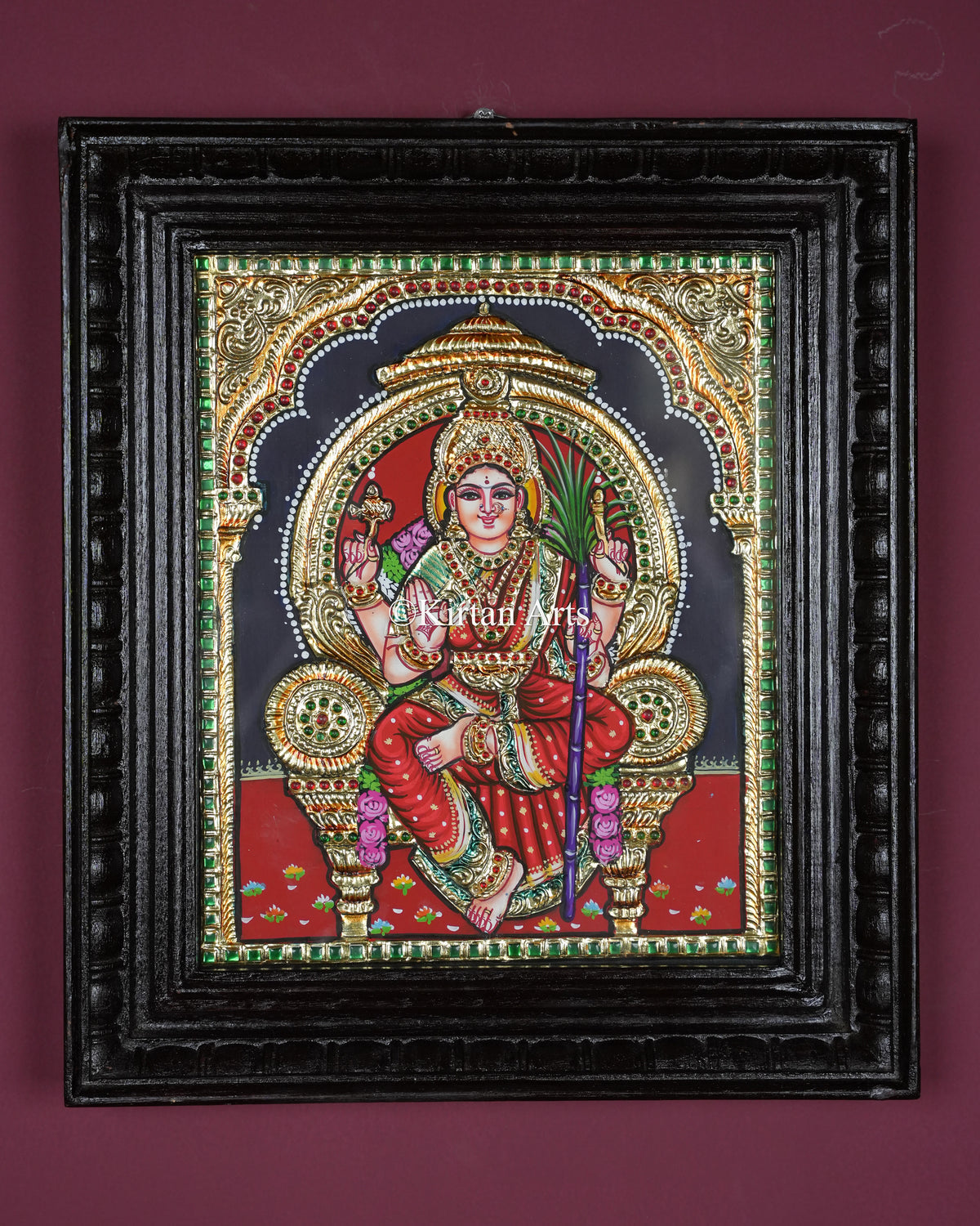 Divine Goddess Lalitha Tripura Sundari Tanjore Painting – 12x10 Inch Traditional Gold Foil Wall Art (15x13 Inches with Frame)