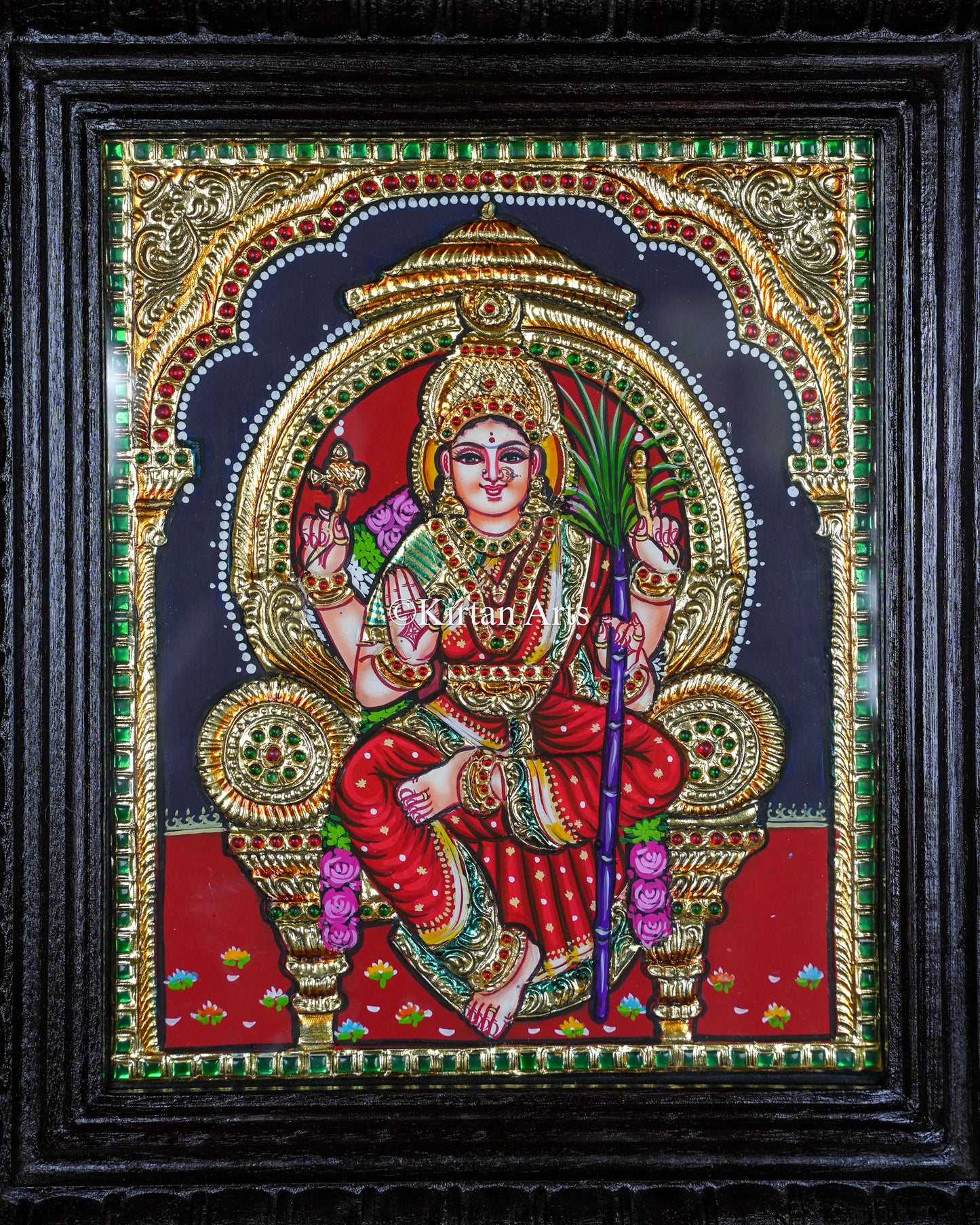 Divine Goddess Lalitha Tripura Sundari Tanjore Painting – 12x10 Inch Traditional Gold Foil Wall Art (15x13 Inches with Frame)
