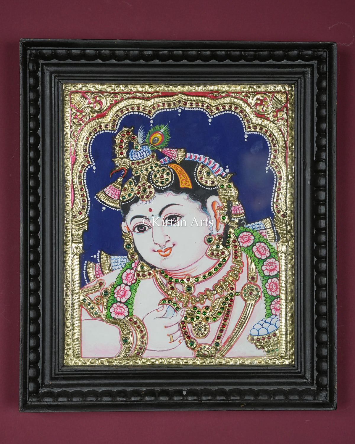 Divine Bala Krishna Tanjore Painting – 12x10 Inch Traditional Gold Foil Wall Art (15x13 Inches with Frame)