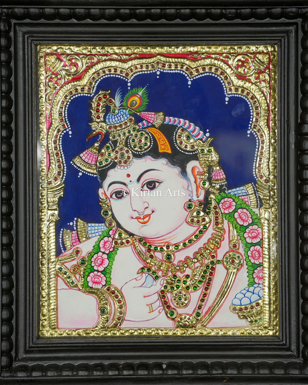 Divine Bala Krishna Tanjore Painting – 12x10 Inch Traditional Gold Foil Wall Art (15x13 Inches with Frame)
