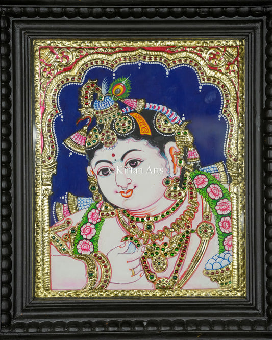 Divine Bala Krishna Tanjore Painting – 12x10 Inch Traditional Gold Foil Wall Art (15x13 Inches with Frame)