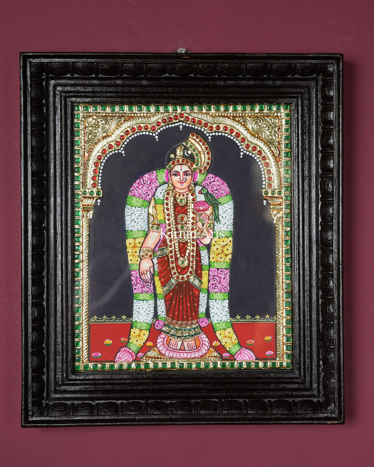 Divine Goddess Andal Tanjore Painting – 12x10 Inch Traditional Gold Foil Wall Art (15x13 Inches with Frame)