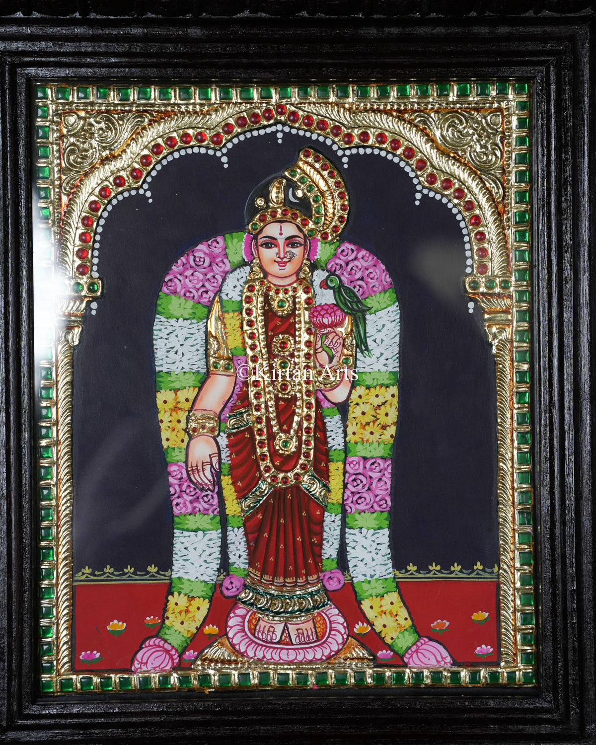 Divine Goddess Andal Tanjore Painting – 12x10 Inch Traditional Gold Foil Wall Art (15x13 Inches with Frame)