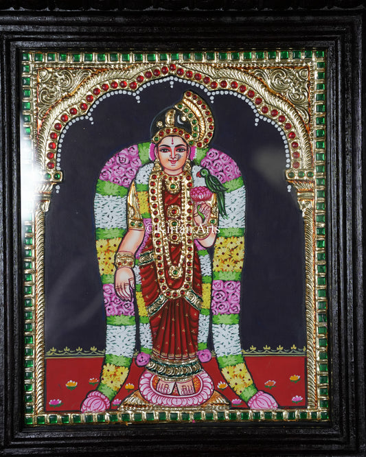 Divine Goddess Andal Tanjore Painting – 12x10 Inch Traditional Gold Foil Wall Art (15x13 Inches with Frame)