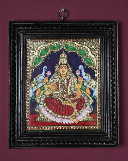 Divine Goddess Gajalakshmi Tanjore Painting – 12x10 Inch Traditional Gold Foil Wall Art (15x13 Inches with Frame)