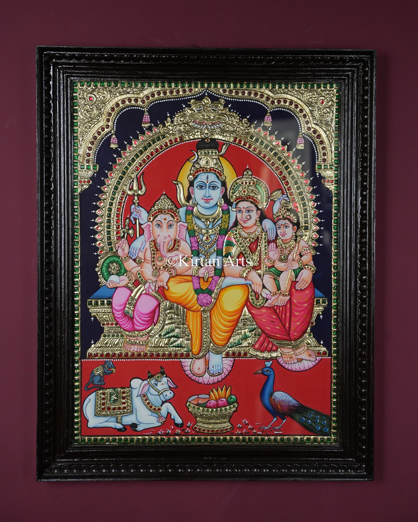 Divine Shiva Parivar Tanjore Painting – Large 24x18 Inch Traditional Gold Foil Wall Art (27x21 Inches with Frame)