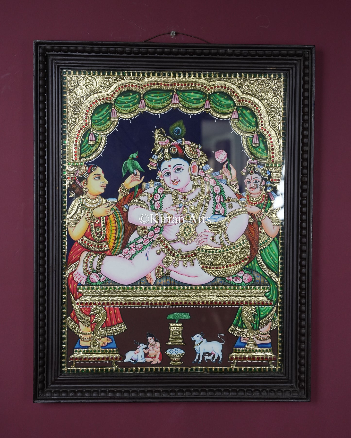 Divine Yashoda Krishna Tanjore Painting – Large 24x18 Inch Traditional Gold Foil Wall Art (27x21 Inches with Frame)