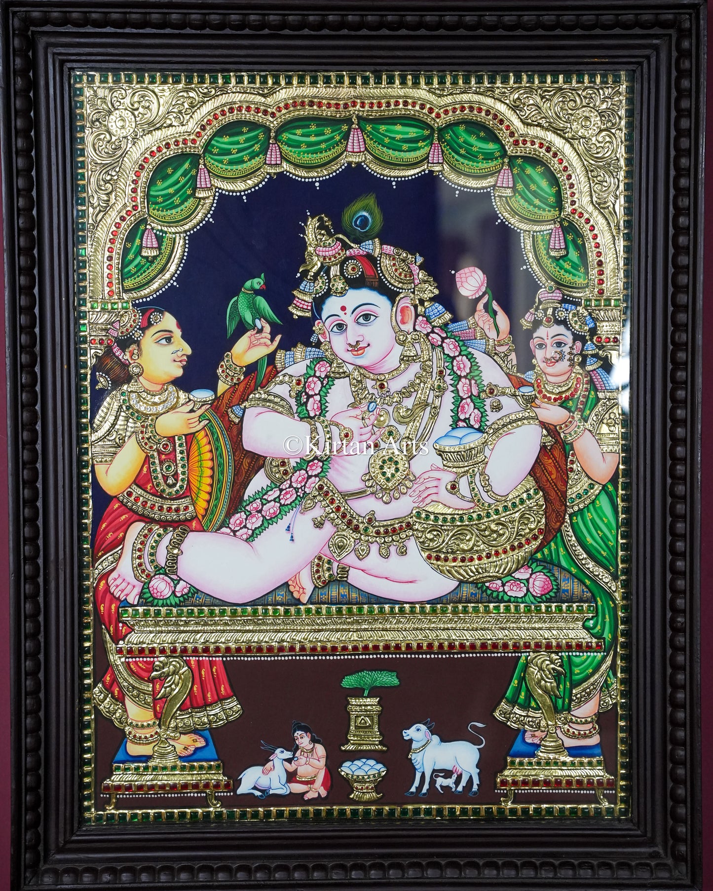 Divine Yashoda Krishna Tanjore Painting – Large 24x18 Inch Traditional Gold Foil Wall Art (27x21 Inches with Frame)