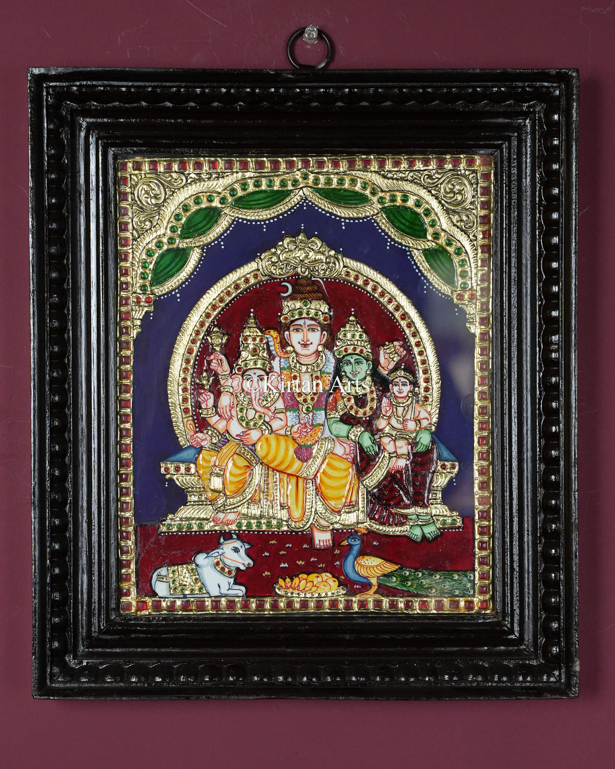 Divine Shiva Parivar Tanjore Painting – 12x10 Inch Traditional Gold Foil Wall Art (15x13 Inches with Frame)