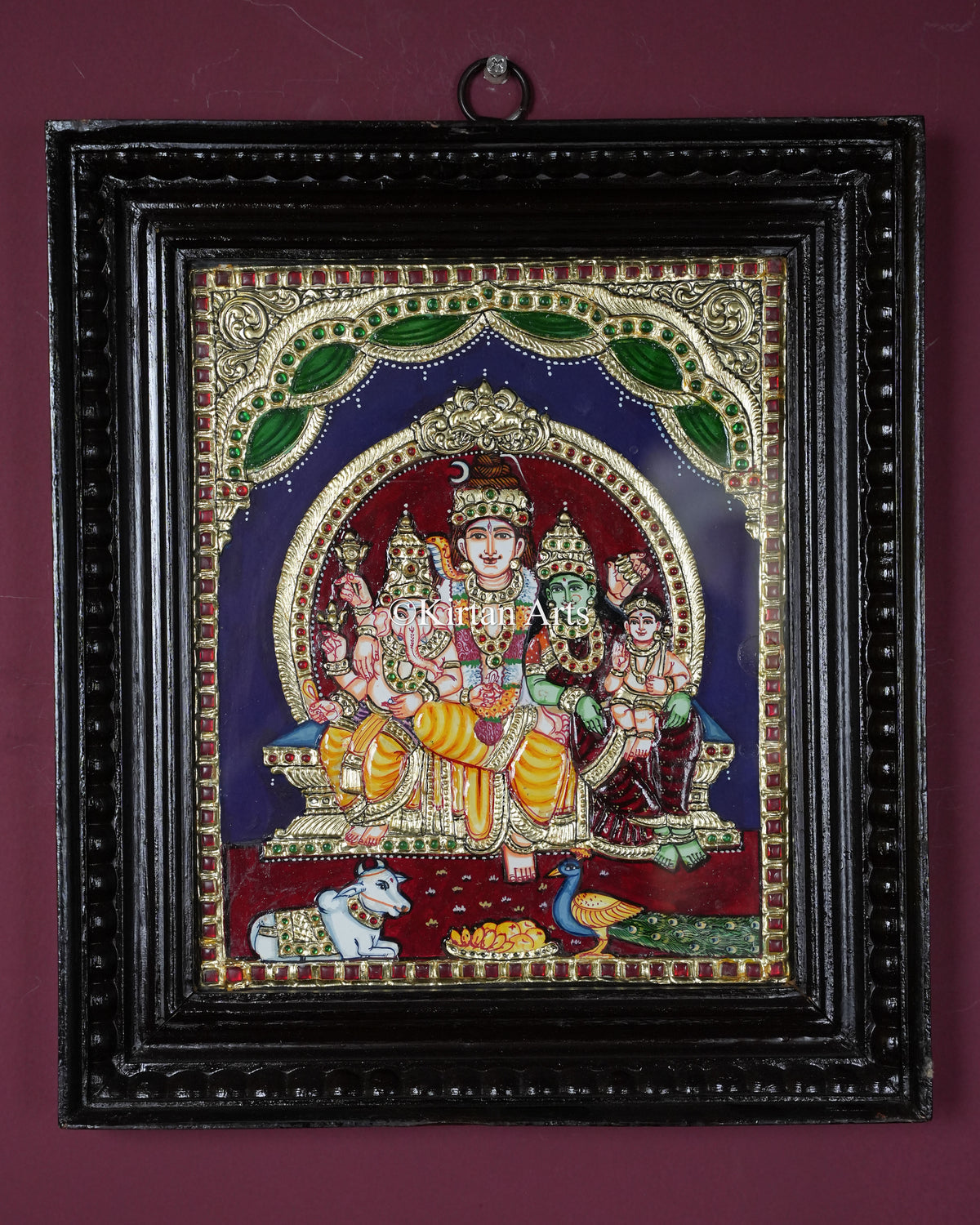Divine Shiva Parivar Tanjore Painting – 12x10 Inch Traditional Gold Foil Wall Art (15x13 Inches with Frame)