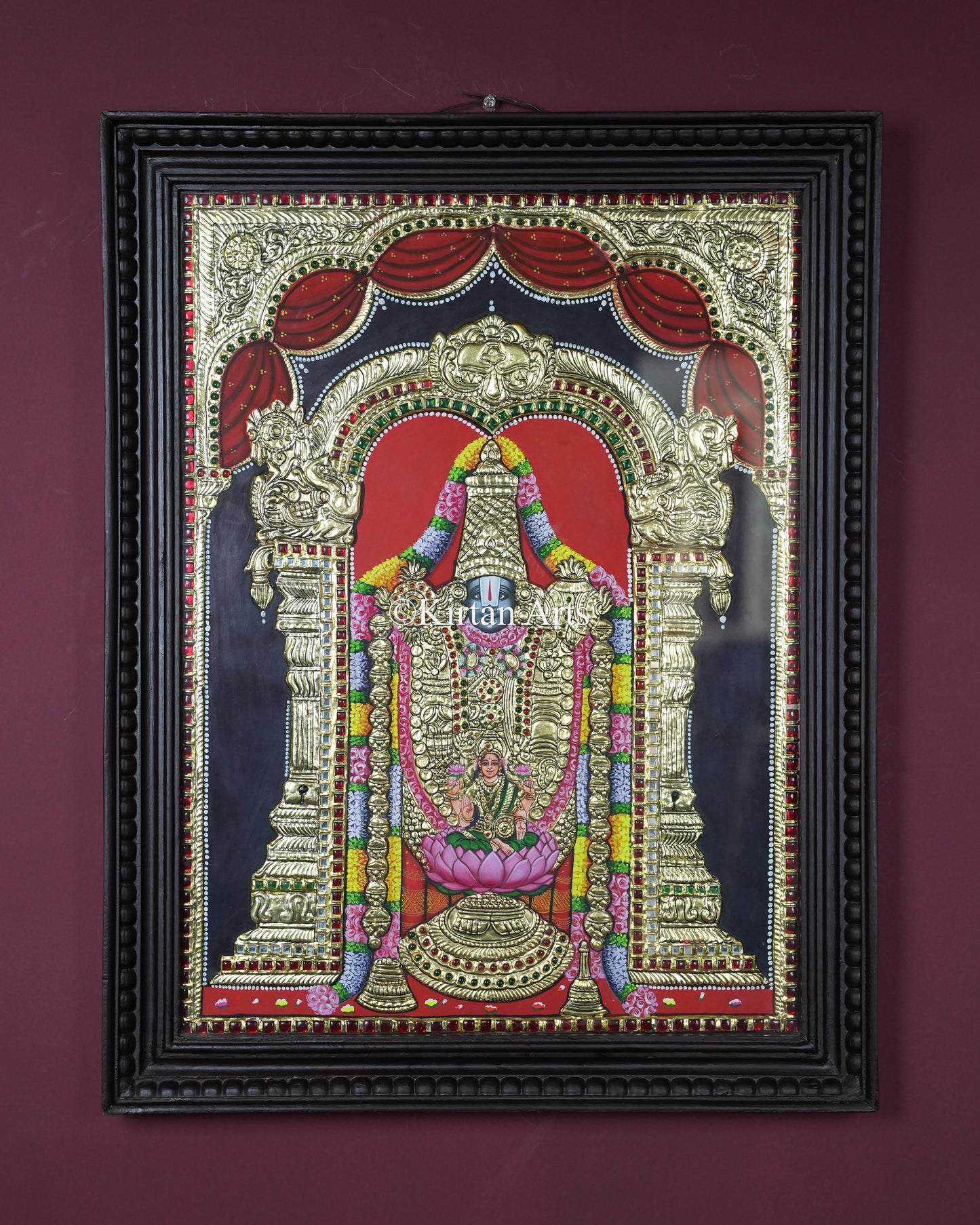 Divine Tirupati Balaji with Lakshmi Tanjore Painting – 24x18 Inch Traditional Gold Foil Wall Art (27x21 Inches with Frame)