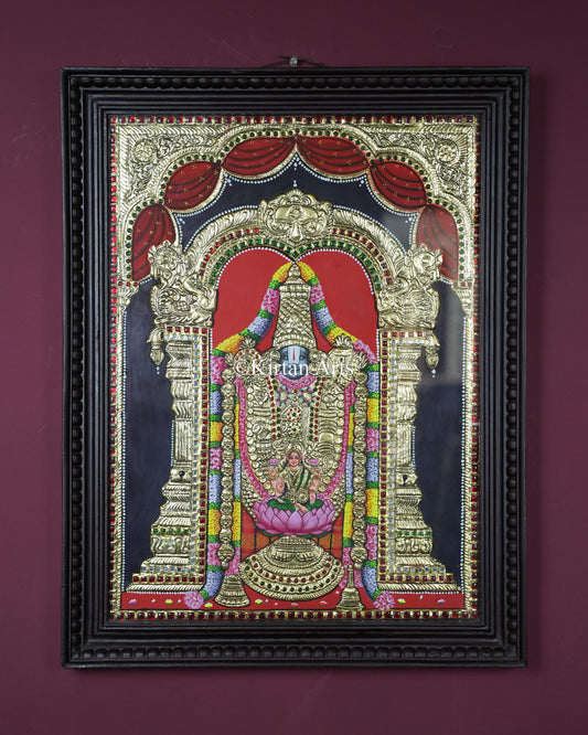 Divine Tirupati Balaji with Lakshmi Tanjore Painting – 24x18 Inch Traditional Gold Foil Wall Art (27x21 Inches with Frame)