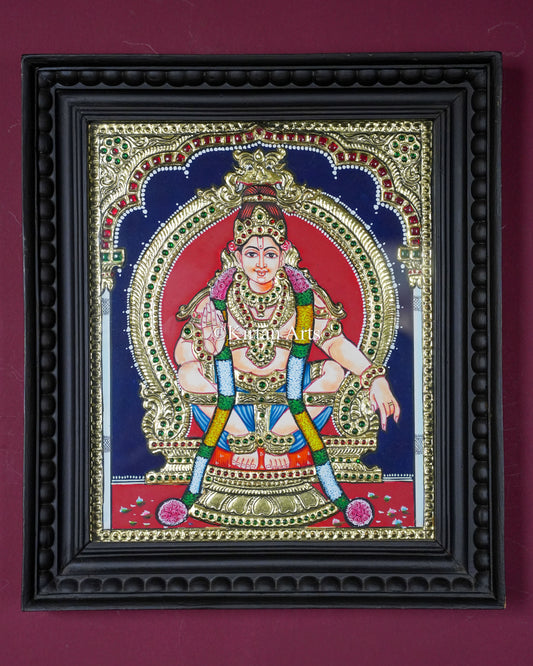 Divine Lord Ayyappa Tanjore Painting – 12x10 Inch Traditional Gold Foil Wall Art (15x13 Inches with Frame)