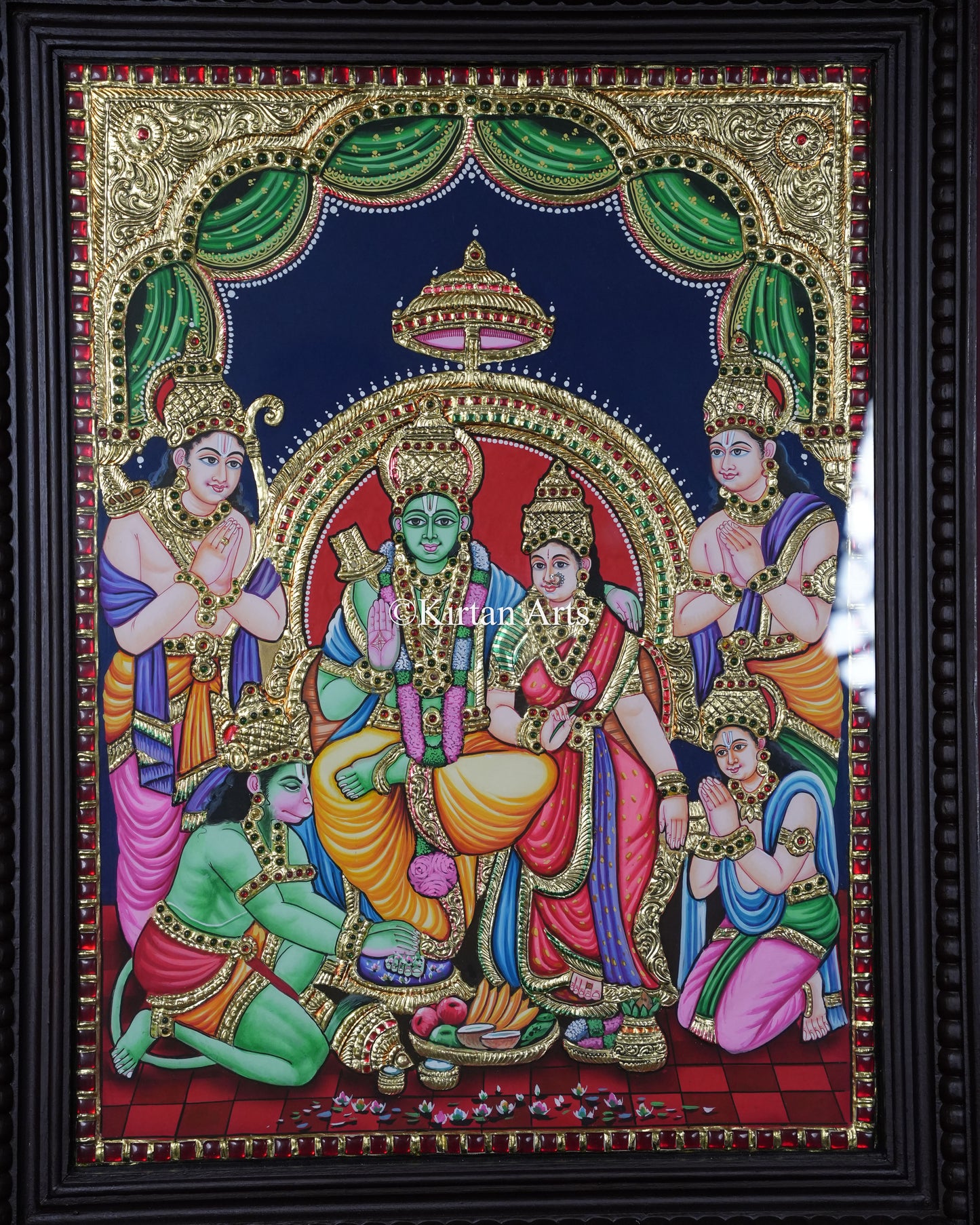 Divine Sri Ram Darbar Tanjore Painting – 24x18 Inch Traditional Gold Foil Wall Art (27x21 Inches with Frame)