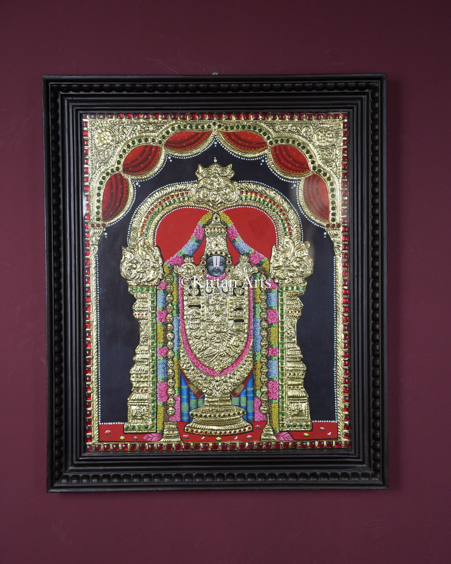 Divine Lord Venkateswara Balaji Tanjore Painting – 20x16 Inch Traditional Gold Foil Wall Art (23x19 Inches with Frame)