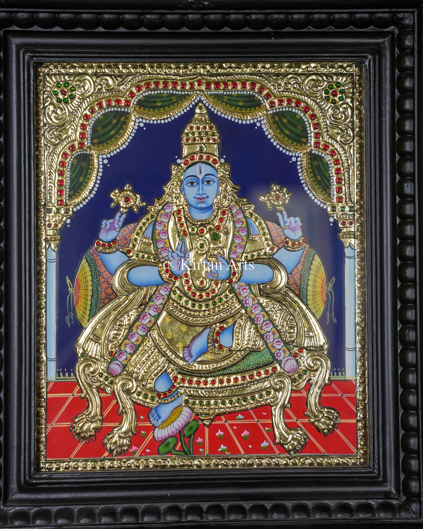 Divine Lord Vishnu Tanjore Painting – 12x10 Inch Traditional Gold Foil Wall Art (15x13 Inches with Frame)