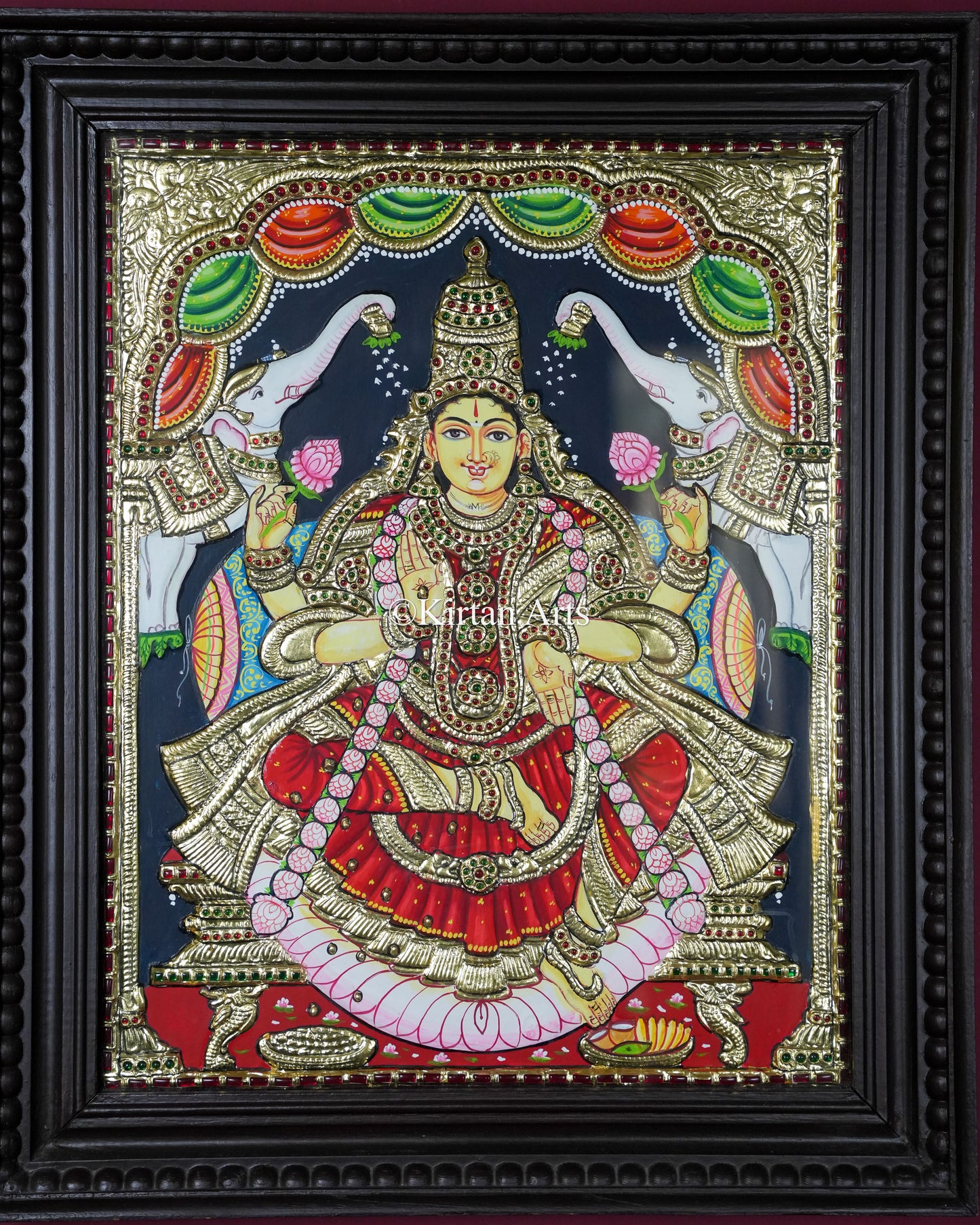 Divine Gaja Lakshmi Tanjore Painting – 20x16 Inch Traditional Gold Foil Wall Art (23x19 Inches with Frame)