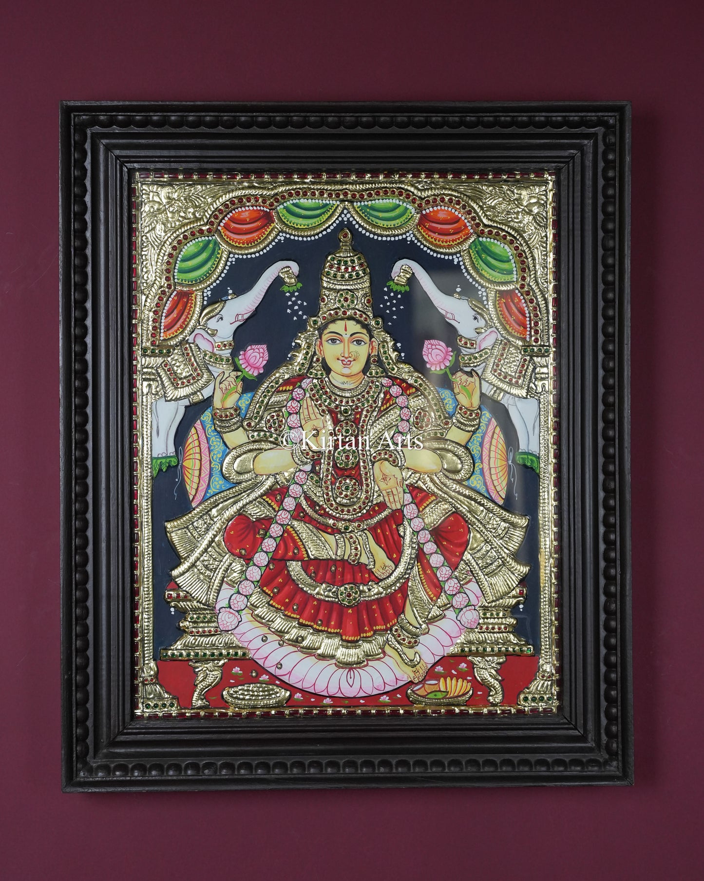 Divine Gaja Lakshmi Tanjore Painting – 20x16 Inch Traditional Gold Foil Wall Art (23x19 Inches with Frame)