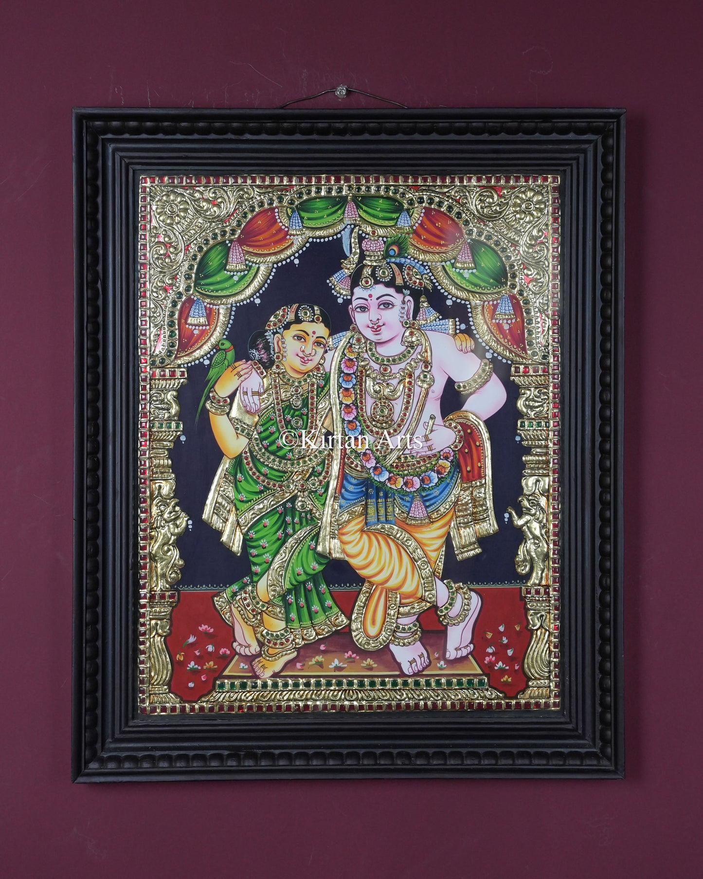 Divine Radha Krishna Tanjore Painting – 20x16 Inch Traditional Gold Foil Wall Art (23x19 Inches with Frame)