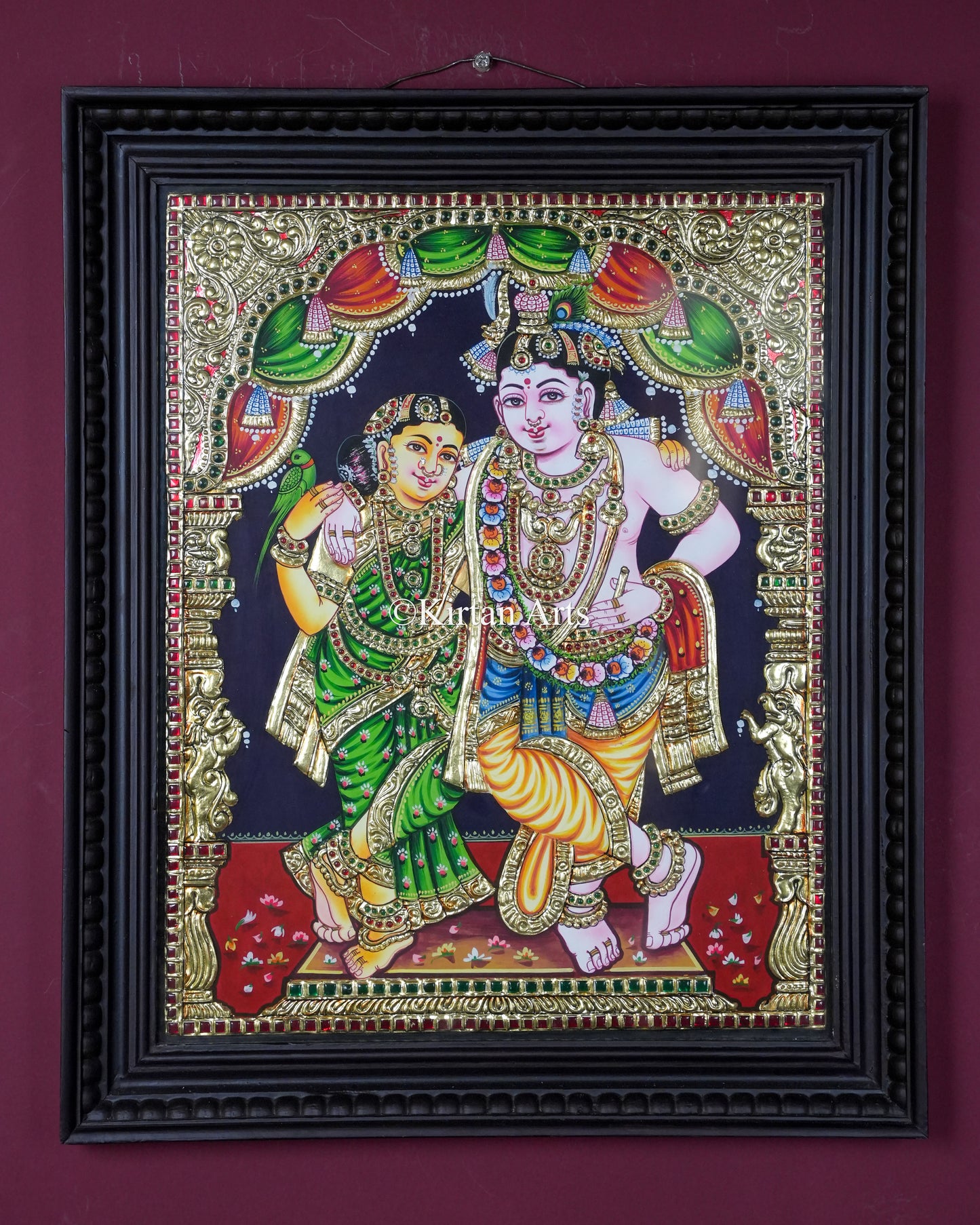 Divine Radha Krishna Tanjore Painting – 20x16 Inch Traditional Gold Foil Wall Art (23x19 Inches with Frame)