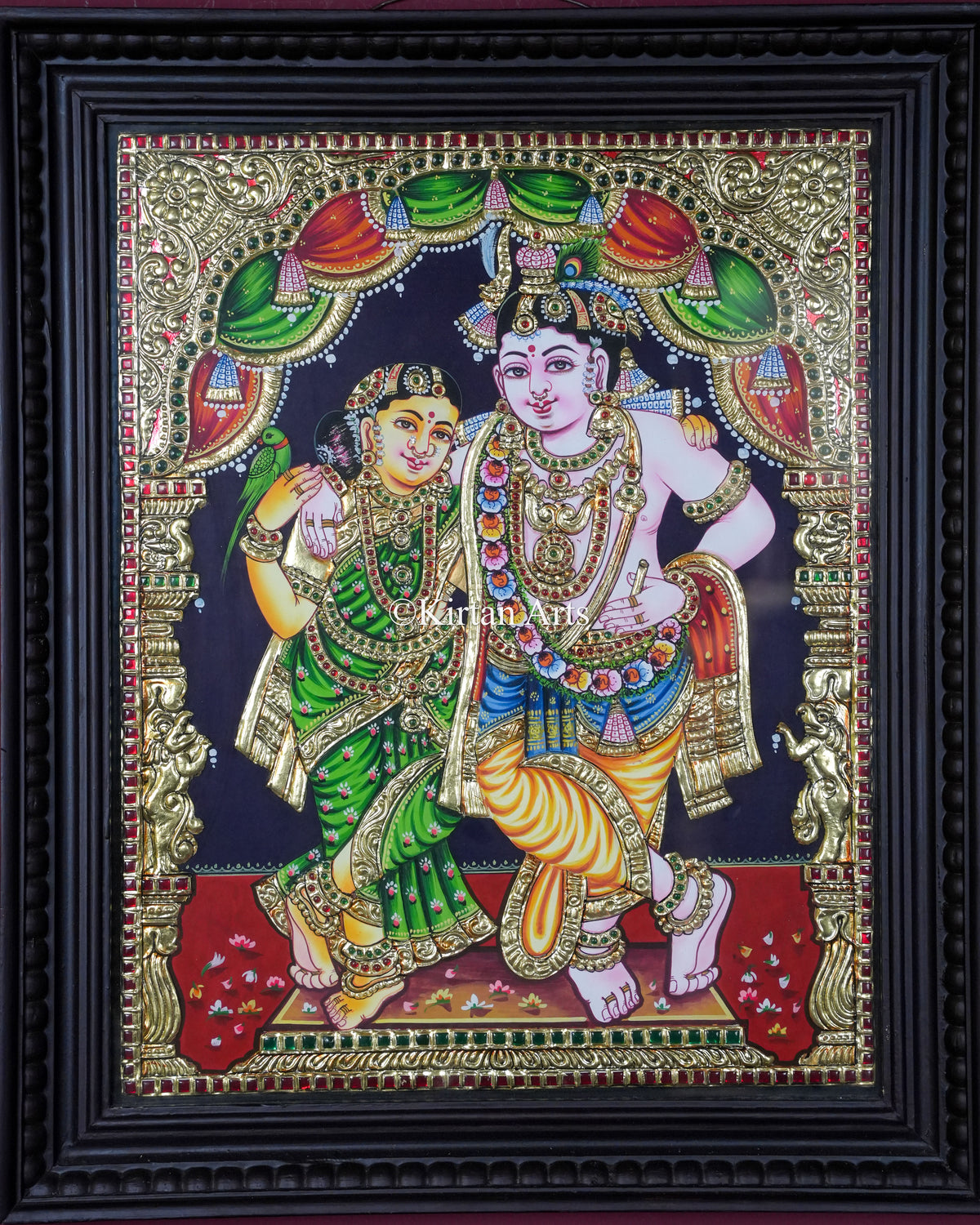 Divine Radha Krishna Tanjore Painting – 20x16 Inch Traditional Gold Foil Wall Art (23x19 Inches with Frame)