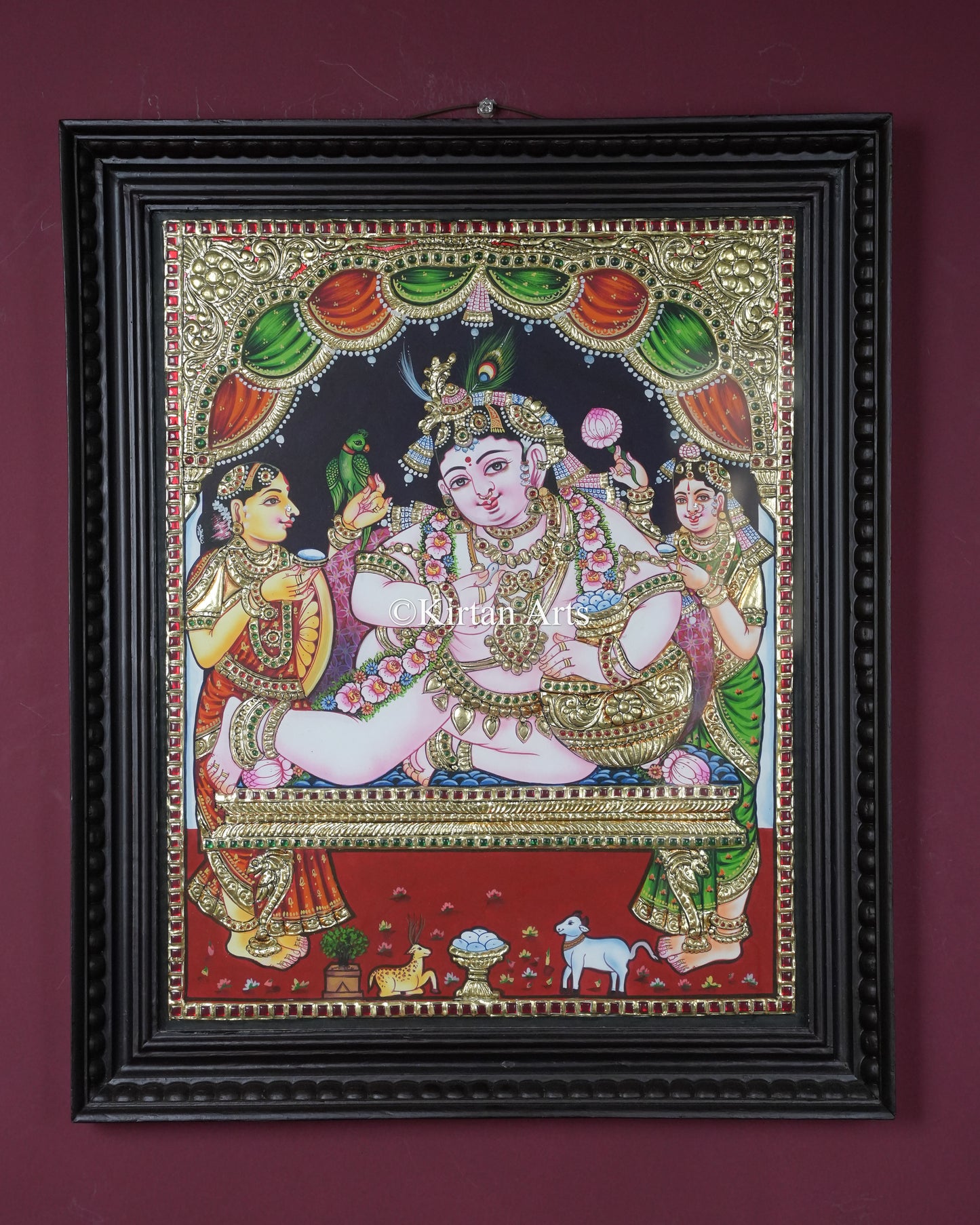 Divine Yashoda Krishna Tanjore Painting – 20x16 Inch Traditional Gold Foil Wall Art (23x19 Inches with Frame)