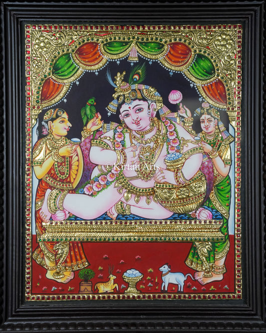 Divine Yashoda Krishna Tanjore Painting – 20x16 Inch Traditional Gold Foil Wall Art (23x19 Inches with Frame)