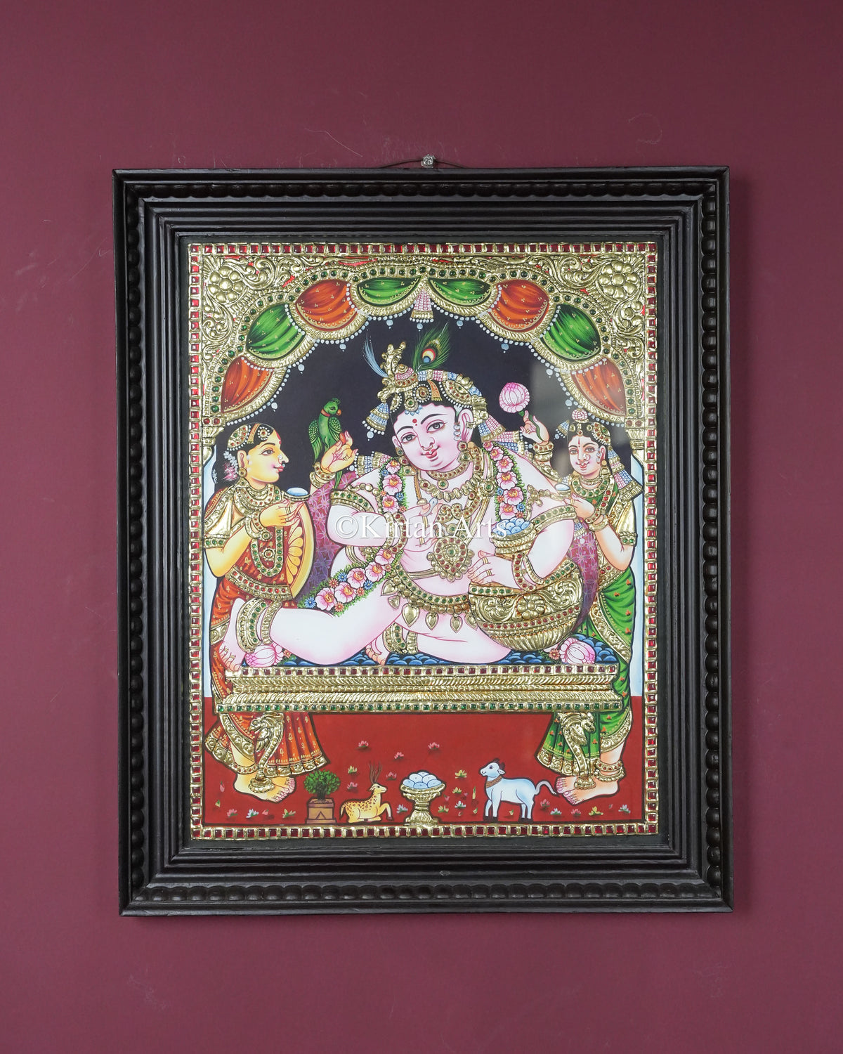 Divine Yashoda Krishna Tanjore Painting – 20x16 Inch Traditional Gold Foil Wall Art (23x19 Inches with Frame)