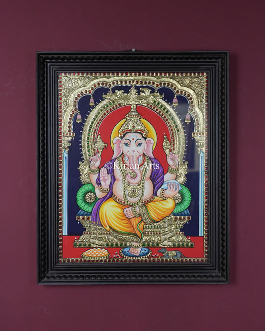Divine Ganesha Tanjore Painting – 20x16 Inch Traditional Gold Foil Wall Art (23x19 Inches with Frame)