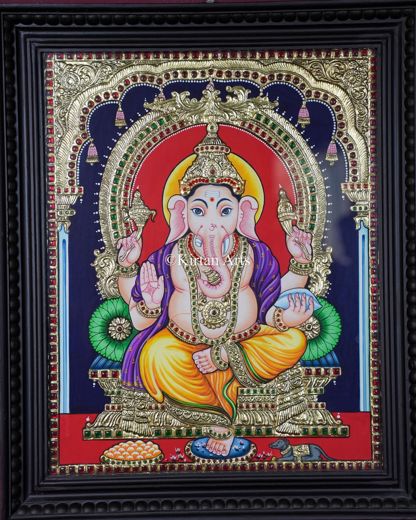 Divine Ganesha Tanjore Painting – 20x16 Inch Traditional Gold Foil Wall Art (23x19 Inches with Frame)