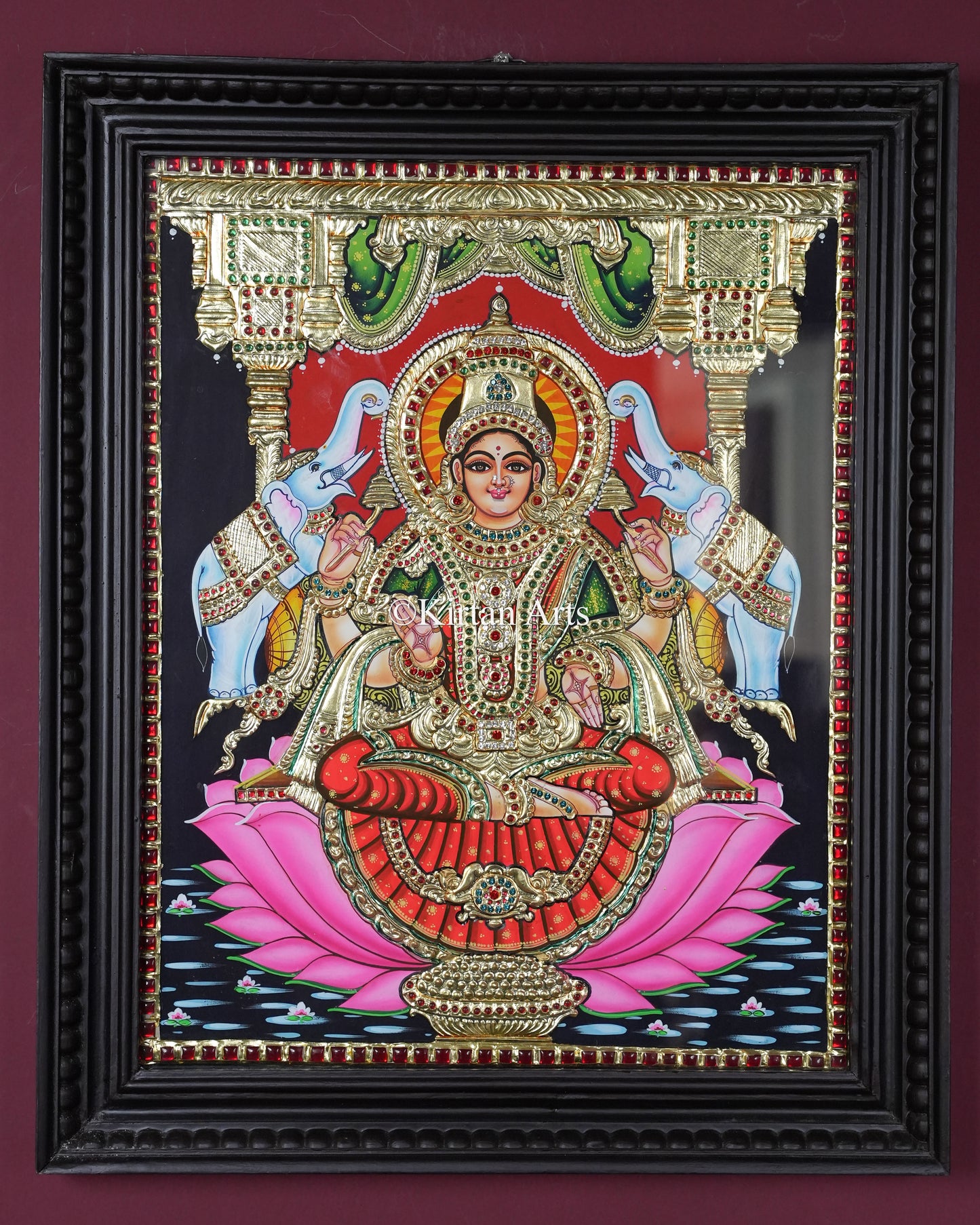 Divine Gaja Lakshmi Tanjore Painting – 20x16 Inch Traditional Gold Foil Wall Art