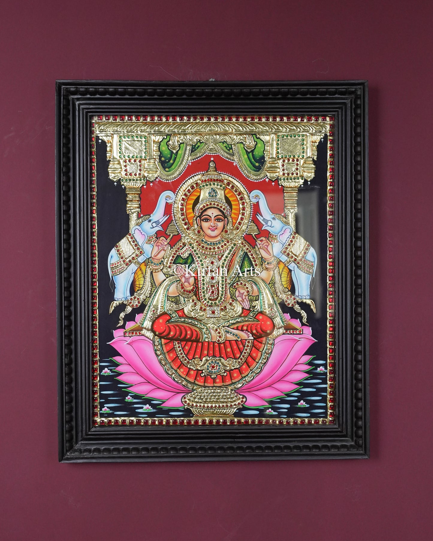 Divine Gaja Lakshmi Tanjore Painting – 20x16 Inch Traditional Gold Foil Wall Art