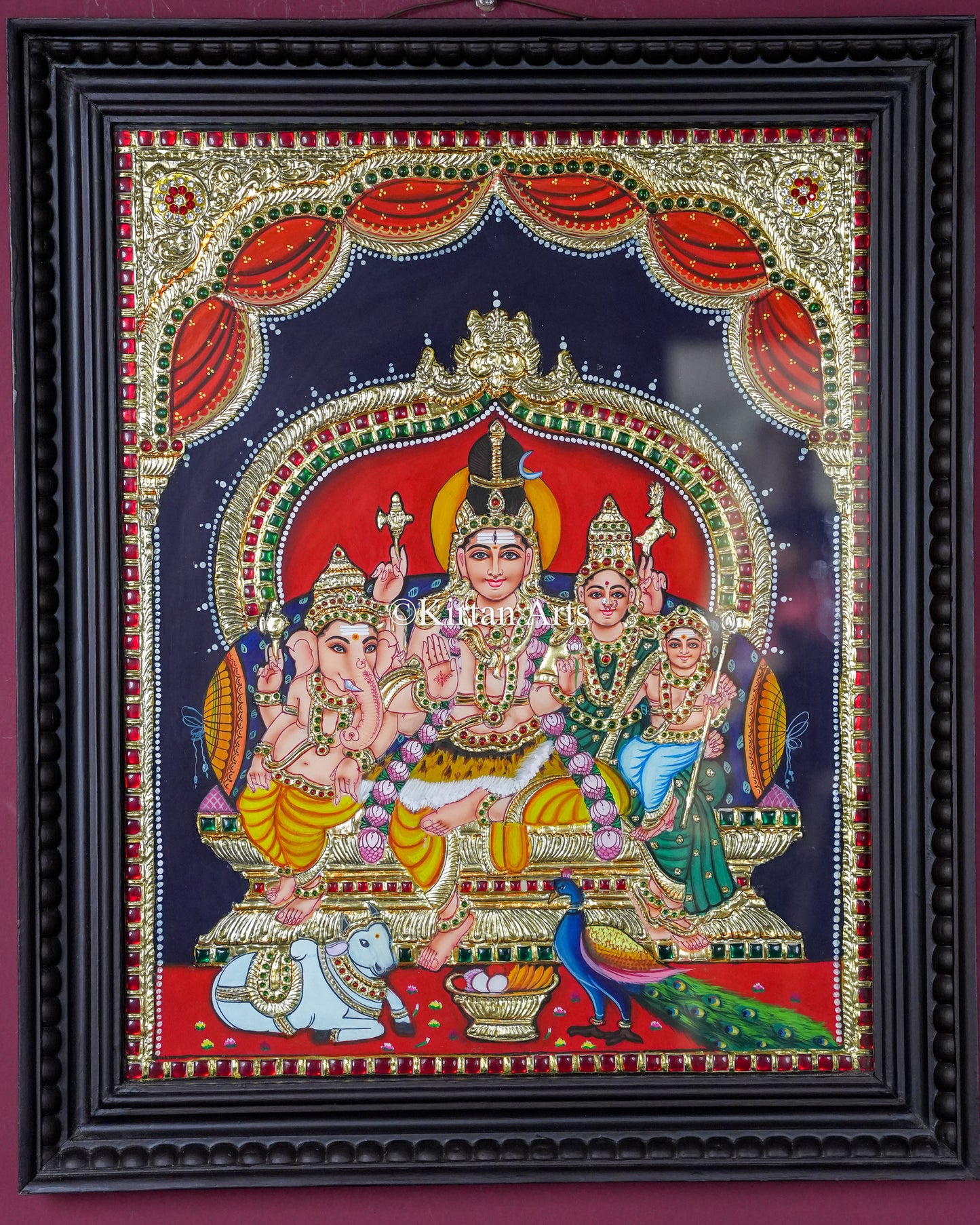 Divine Shiva Parivar Tanjore Painting | 20x16 Inch Traditional Gold Foil Wall Art |