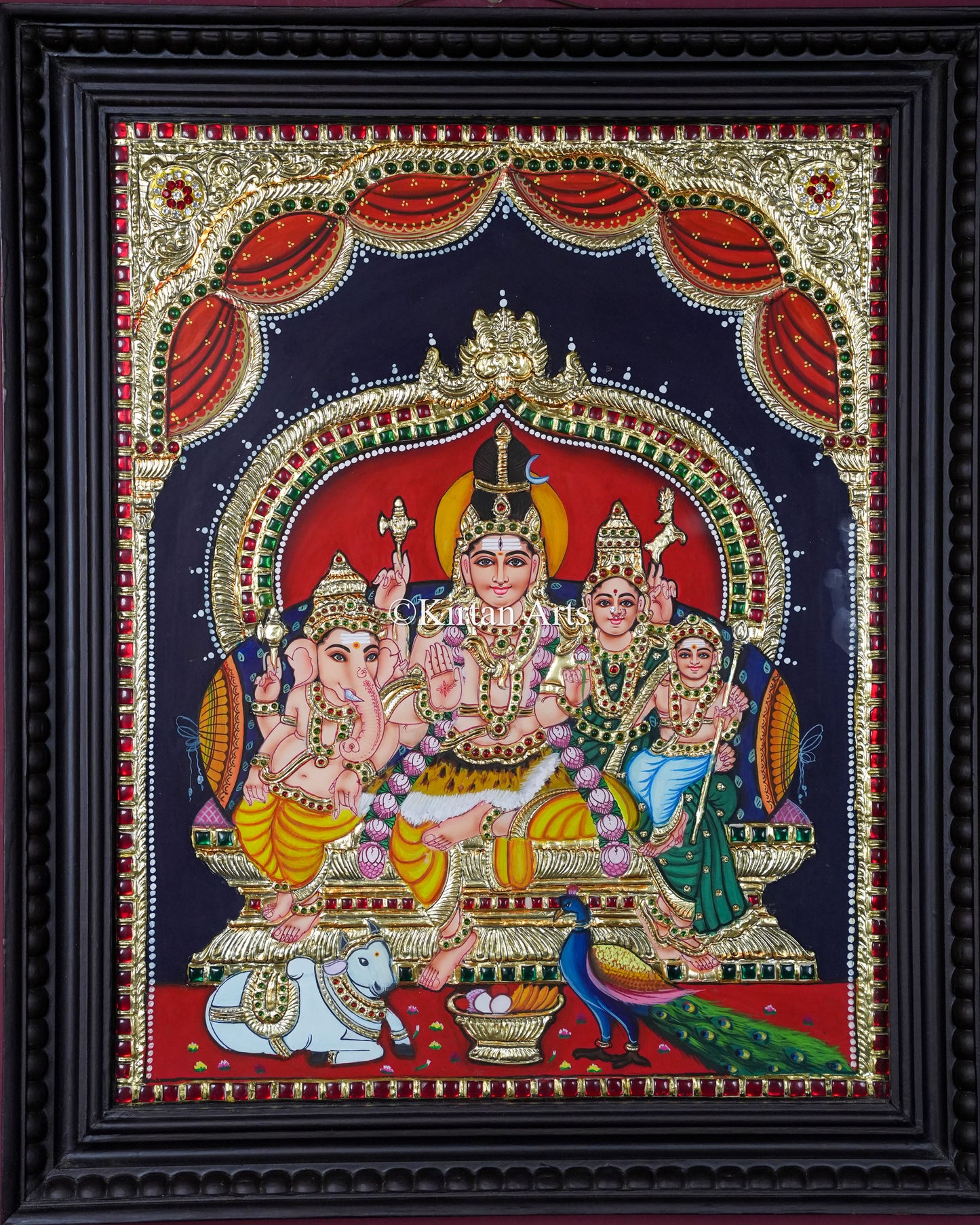 Divine Shiva Parivar Tanjore Painting | 20x16 Inch Traditional Gold Foil Wall Art |