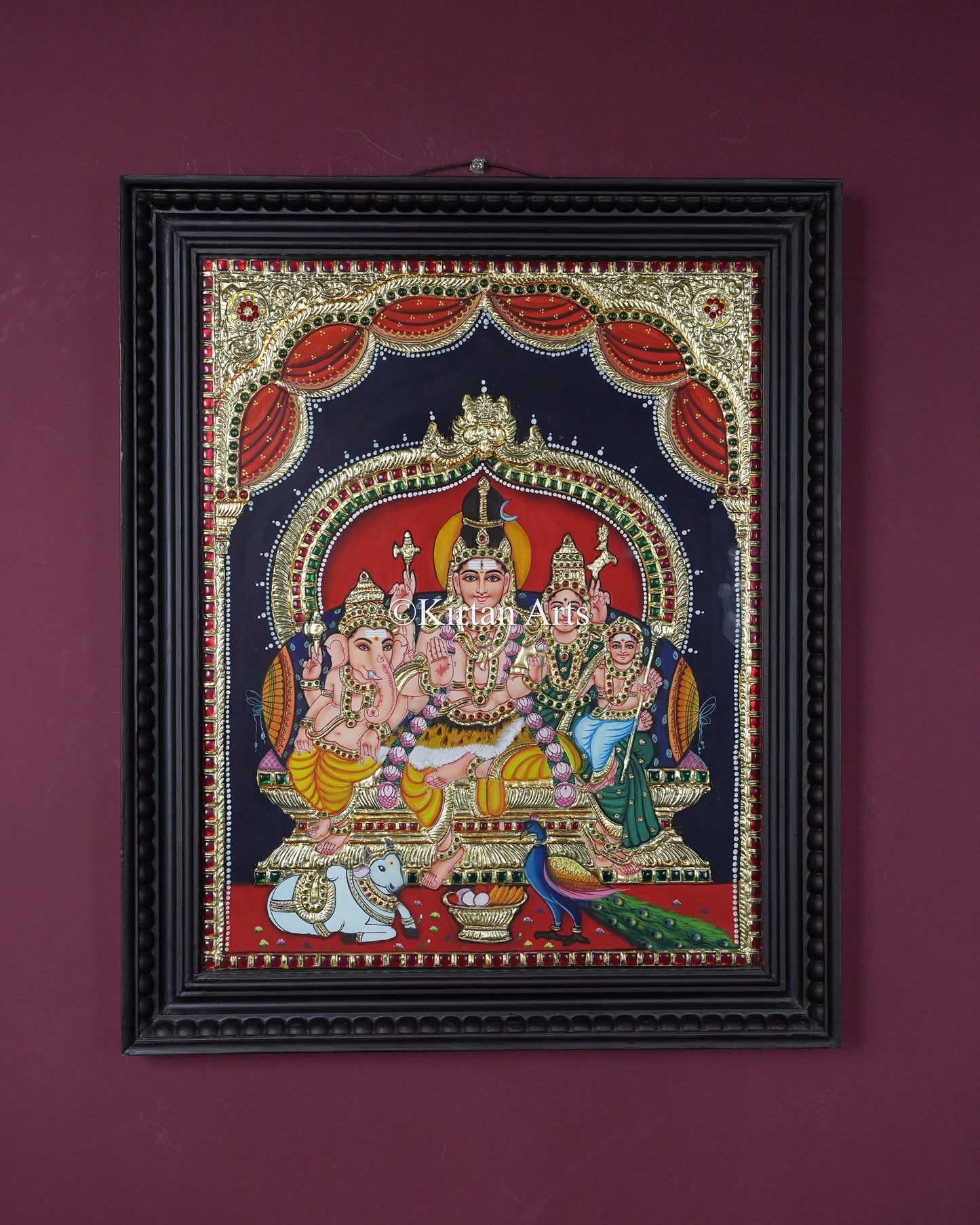 Divine Shiva Parivar Tanjore Painting | 20x16 Inch Traditional Gold Foil Wall Art |