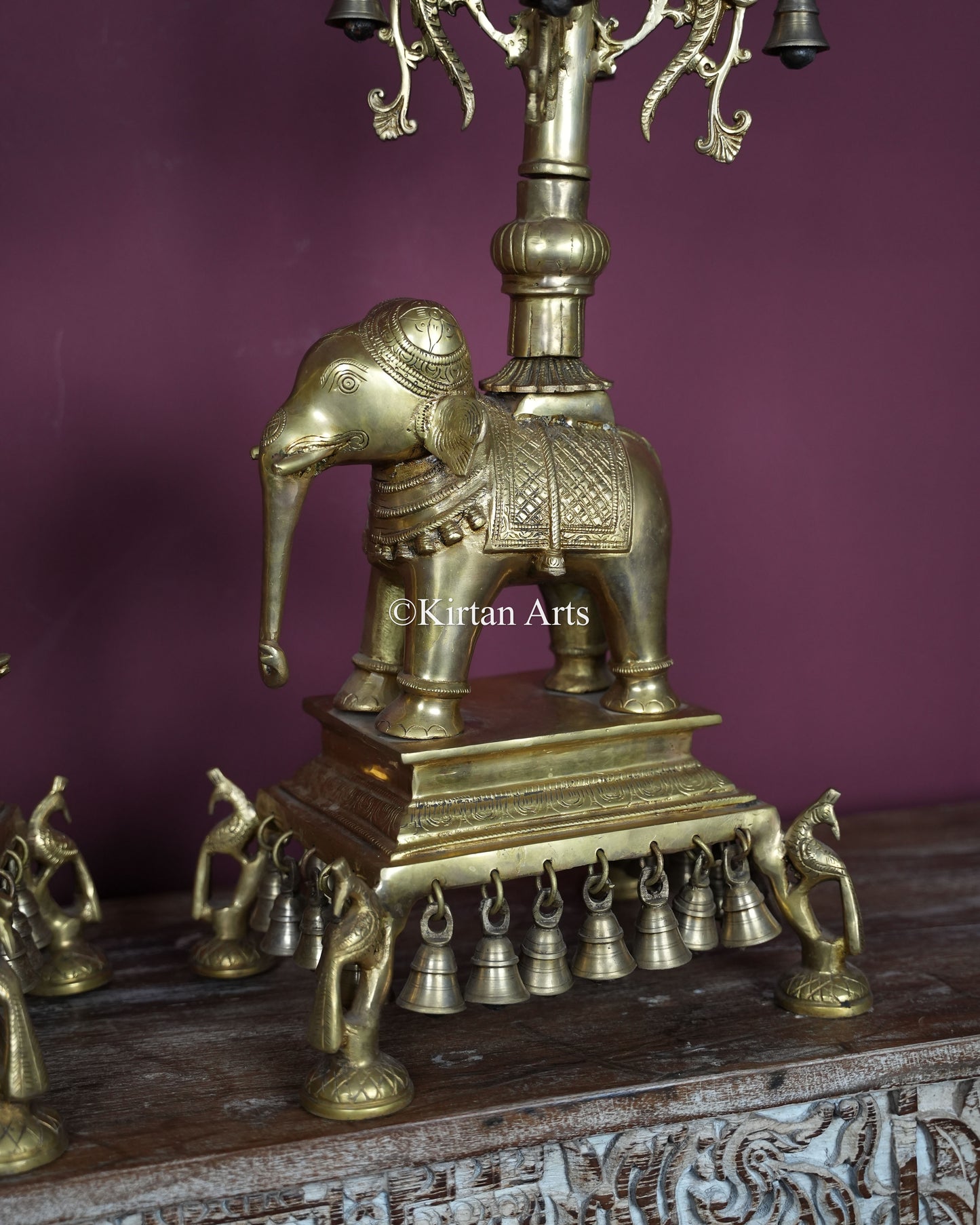 Exquisite Brass Elephant Diya Pair | 43" | Multi-Tier Lamp