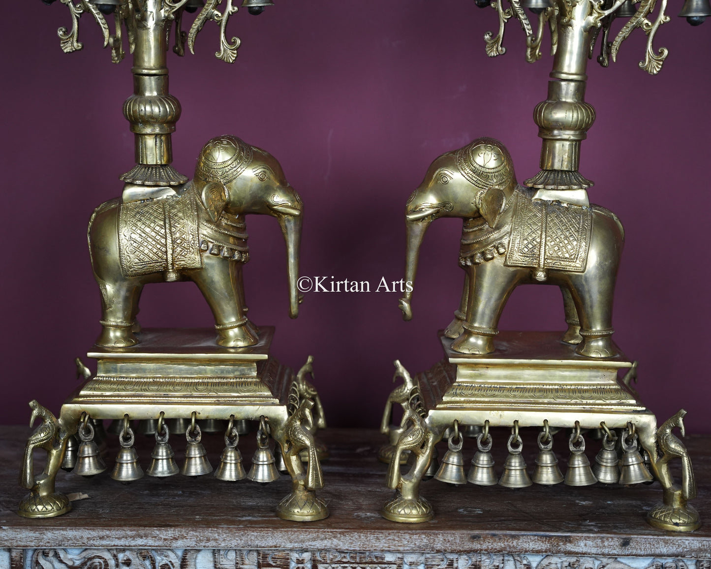 Exquisite Brass Elephant Diya Pair | 43" | Multi-Tier Lamp