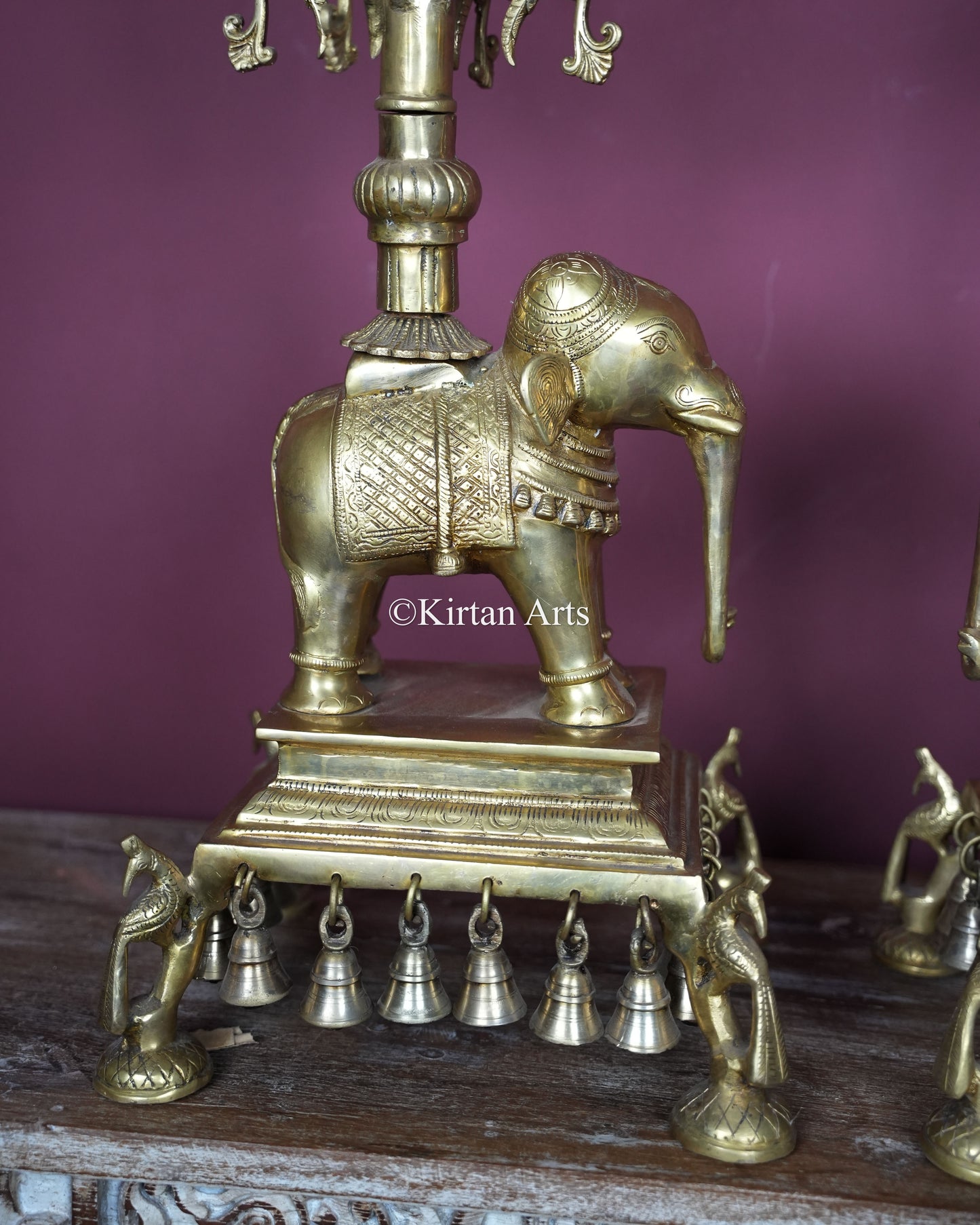 Exquisite Brass Elephant Diya Pair | 43" | Multi-Tier Lamp