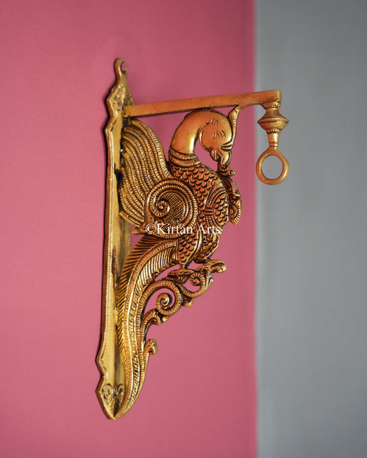 Premium Brass Peacock Hanging Bracket – 12-Inch Traditional Wall Hanger for Lamps and Diyas